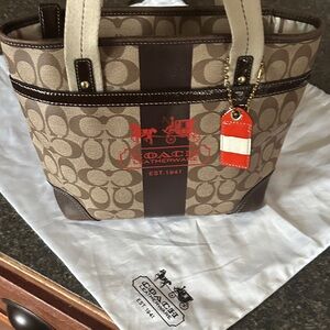 Coach Signature Heritage Brown and Tan Tote (11349) with Dust Bag